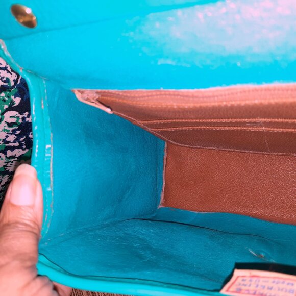 Dooney & Bourke Blue Carpet Bag Hand Painted Turquoise Crossbody Bag Vintage - Picture 13 of 16